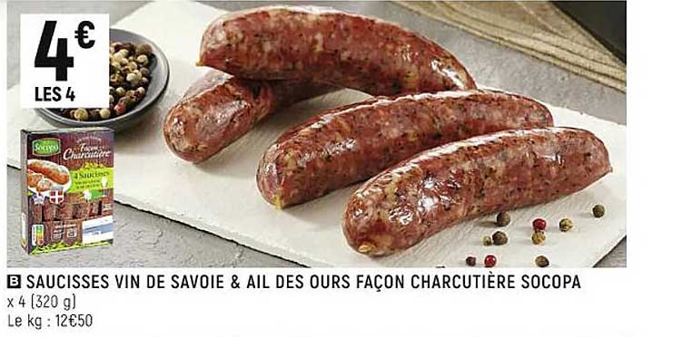 saucisses vin de savoie & ail des ours façon charcutière socopa