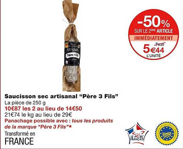 saucisson sec artisanal "père 3 fils"