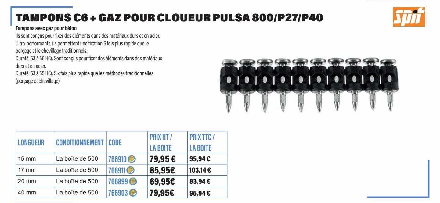 spit tampons c6 + gaz pour cloueur pulsa 800-p27-p40