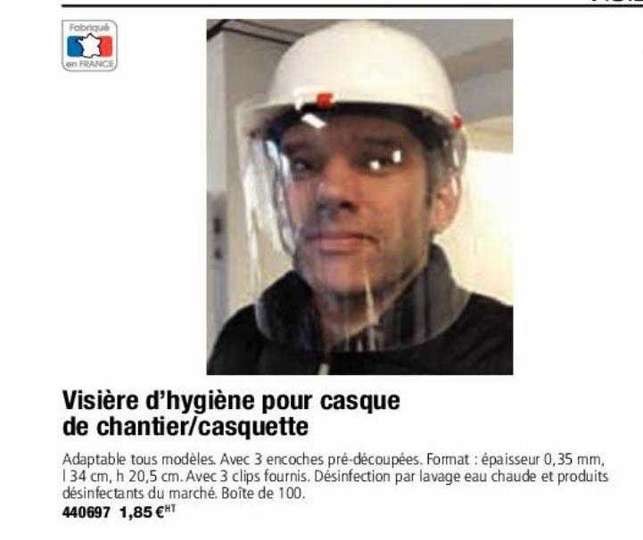 visière d'hygiène pour casque de chantier-casquette