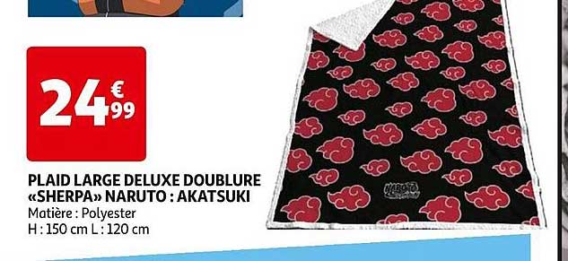 plaid large deluxe doublure «sherpa» naruto : akatsuki