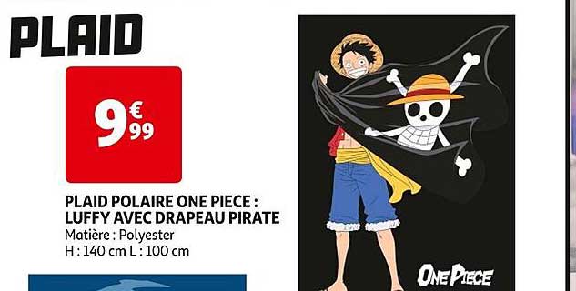 plaid polaire one piece : luffy avec drapeau pirate