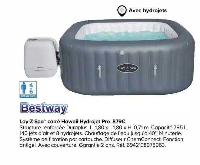 lay-z spa carré hawaii hydrojet pro bestway