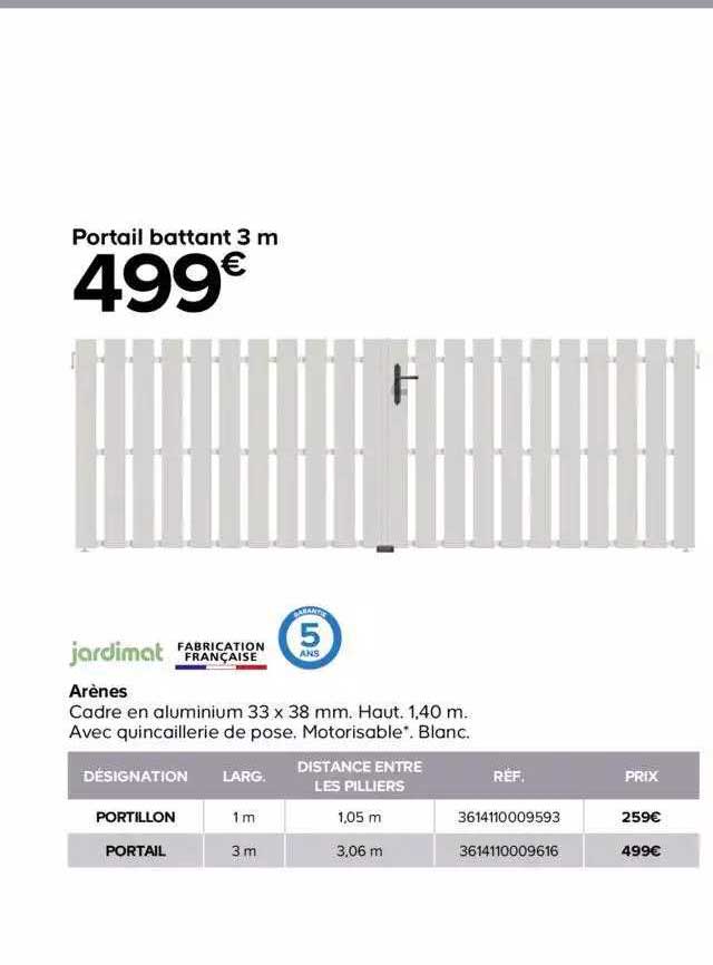 portail battant 3m arènes