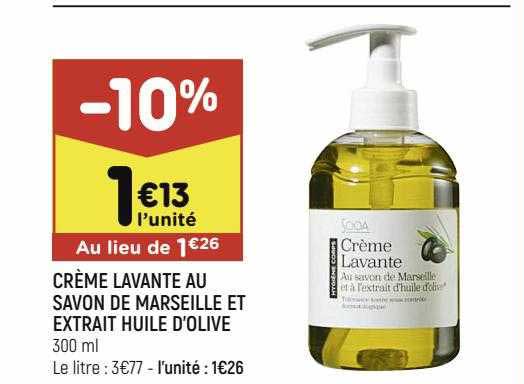 crème lavante au savon de marseille et extrait huile d'olive