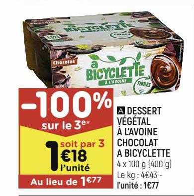 dessert végétal à l'avoine chocolat à bicyclette