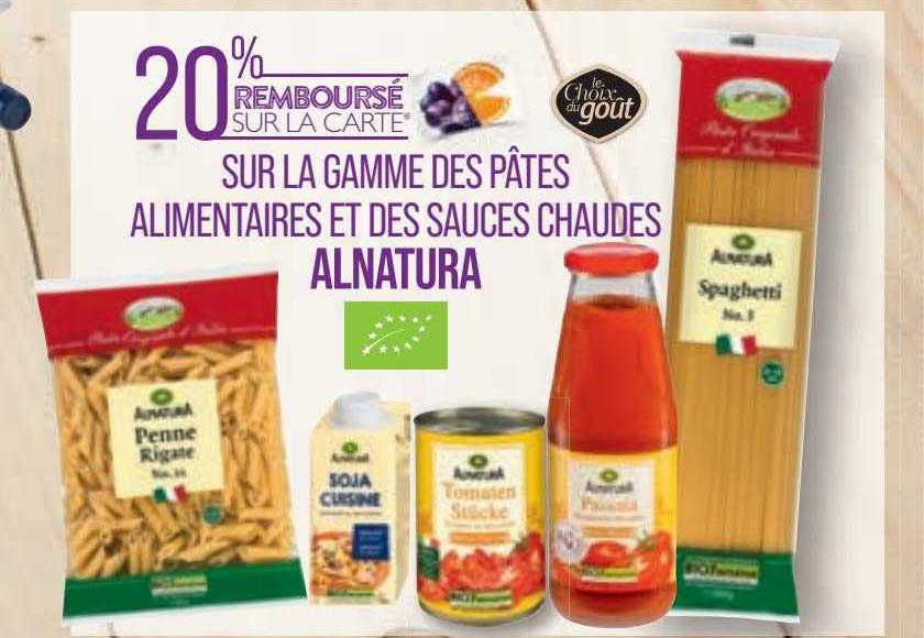 la gamme des pâtes alimentaires et des sauces chaudes alnatura