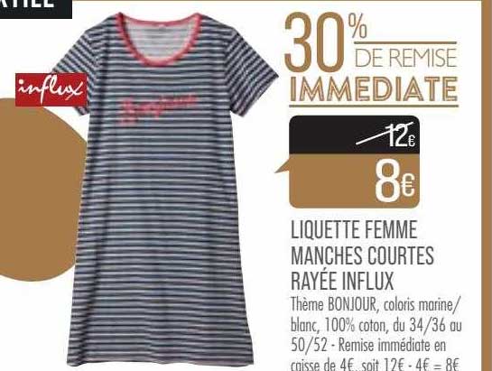 liquette femme manches courtes rayée influx