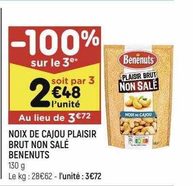 noix de cajou plaisir brut non salé bénénuts
