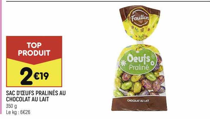 sac d'oeufs pralinés au chocolat au lait