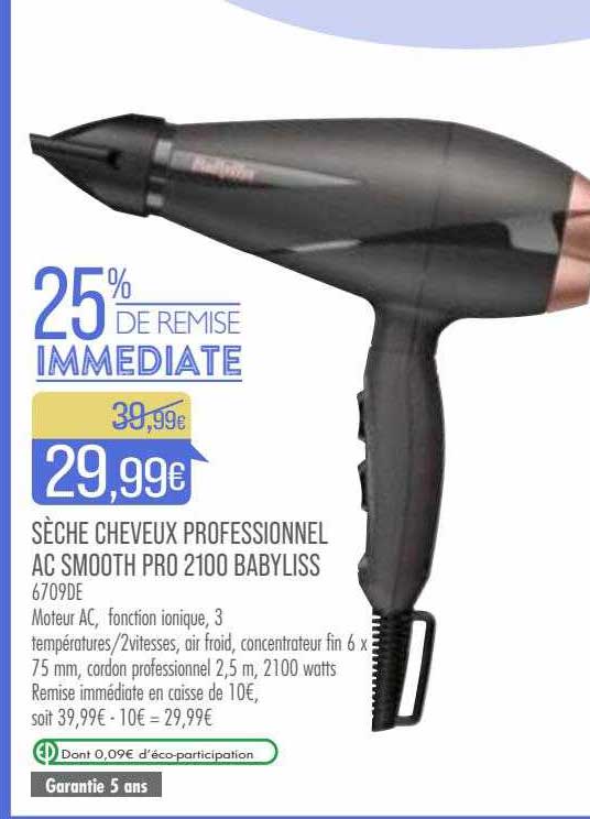 sèche cheveux professionnel ac smooth pro 2100 babyliss