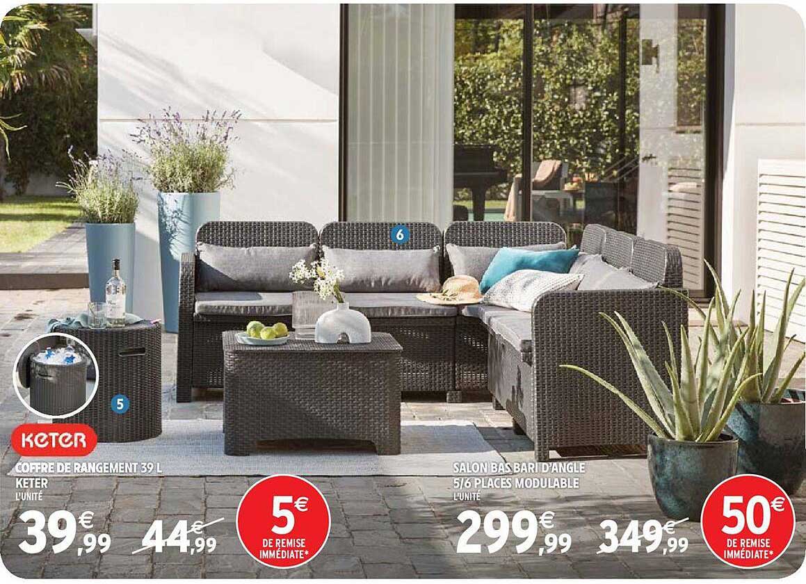 Coffre De Rangement 39l Keter, Salon Bas Bari D'angle 5-6 Places Modulable