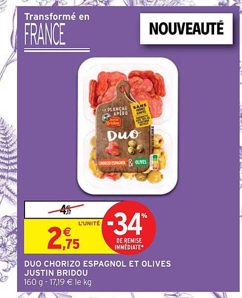 duo chorizo espagnol et olives justin bridou