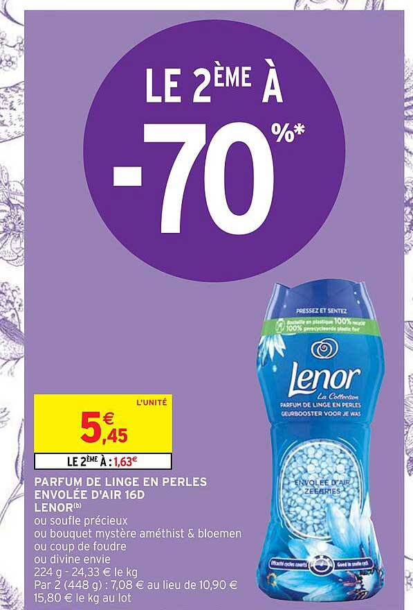 parfum de linge en perles envolée d'air 16d lenor