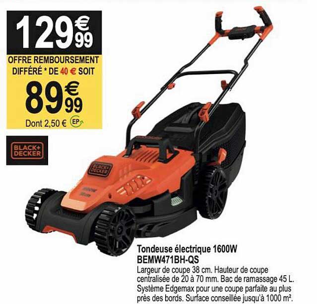 tondeuse électrique 1600w bemw471bh-qs black + decker