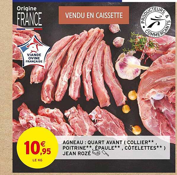 agneau : quart avant (collier**, poitrine**, épaule**, côtelettes**) jean rozé