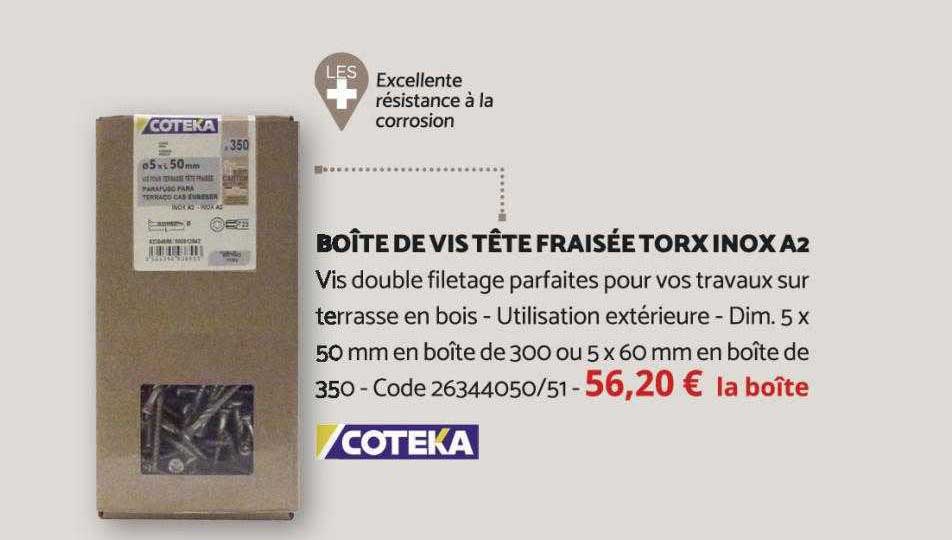 boîte de vis tête fraisée torx inox a2