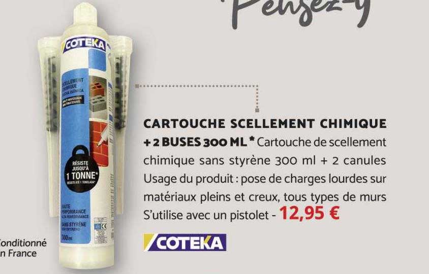 cartouche scellement chimique + 2 buses 300 ml coteka