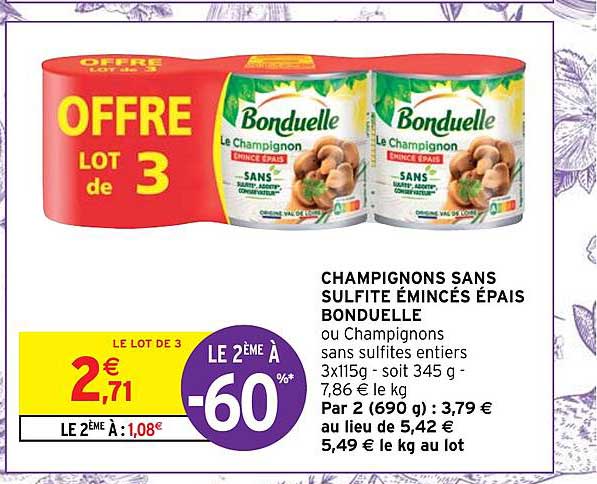 champignons sans sulfite émincés épais bonduelle