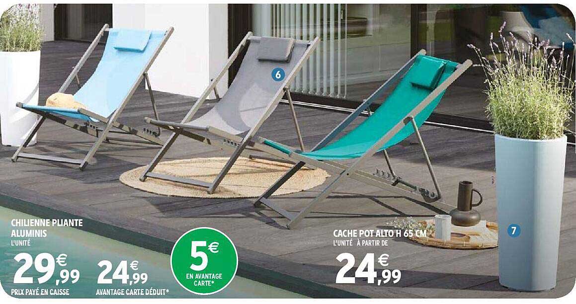 chilienne pliante aluminis, cache pot alto h 65 cm