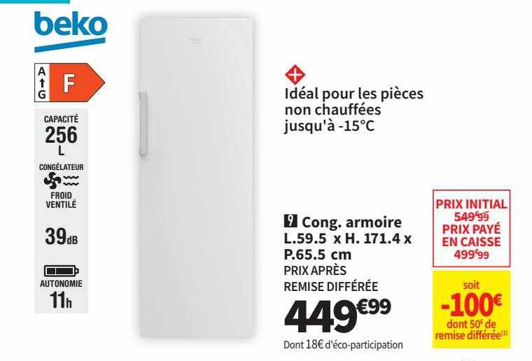 cong. armoire l. 59.5 x h. 171.4 x p. 65.5 cm beko