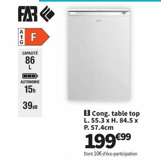 cong. table top l. 55.3 x h. 84.5 x p. 57.4 cm far