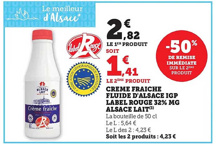 crème fraîche fluide l'alsace igp label rouge 32% mg alsace lait