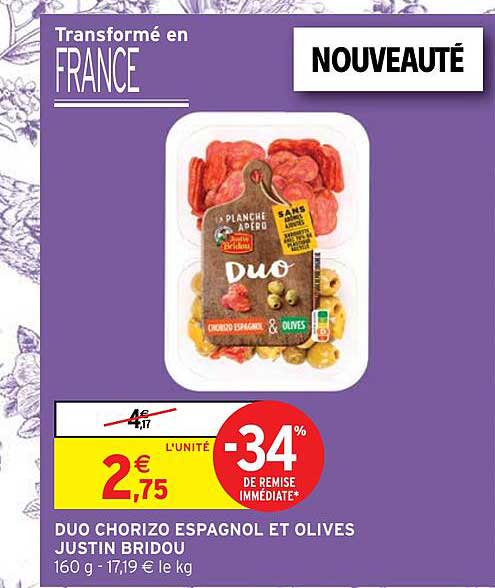 duo chorizo espagnol et olives justin bridou