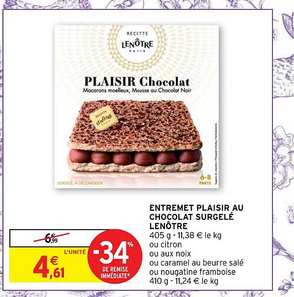 entremet plaisir au chocolat surgelé lenôtre