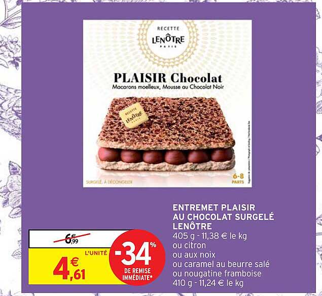 entremet plaisir au chocolat surgelé lenôtre
