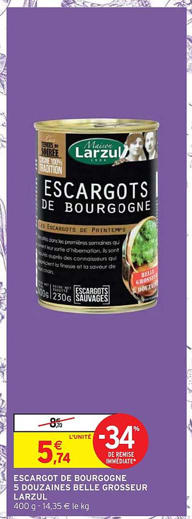 escargot de bourgogne 5 douzaines belle grosseur larzul