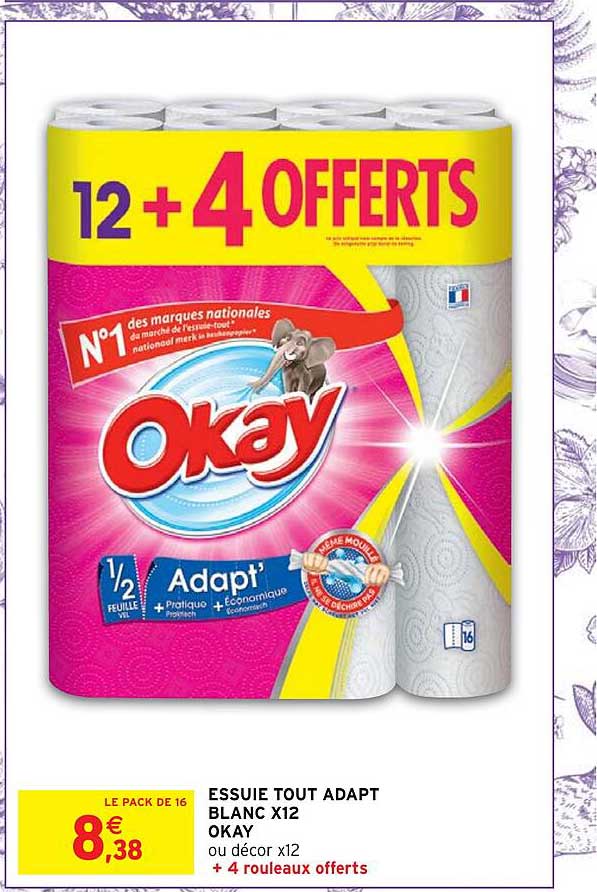 essuie tout adapt blanc x 12 okay