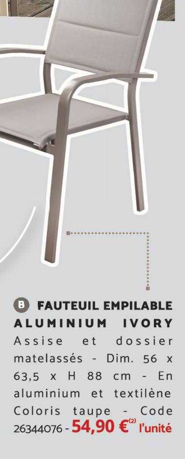 fauteuil empilable aluminium ivory