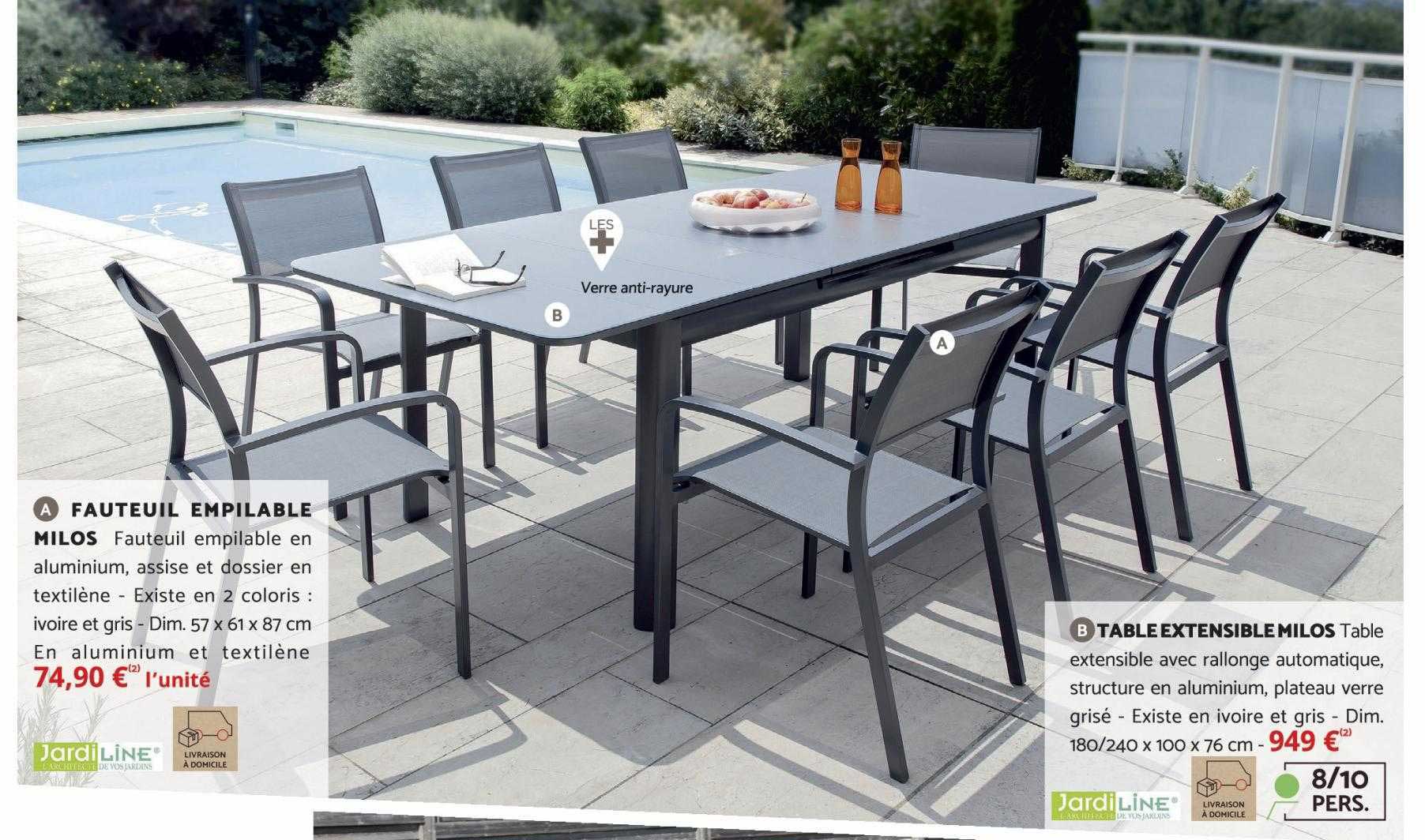 fauteuil empilable milos, table extensible milos