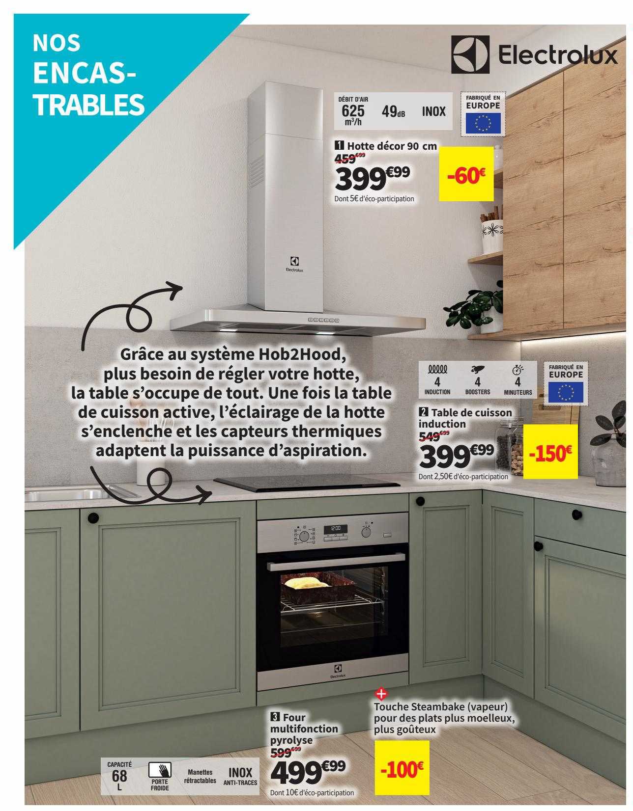 Four Multifonction Pyrolyse, Hotte Décor 90 Cm, Table De Cuisson Induction Electrolux