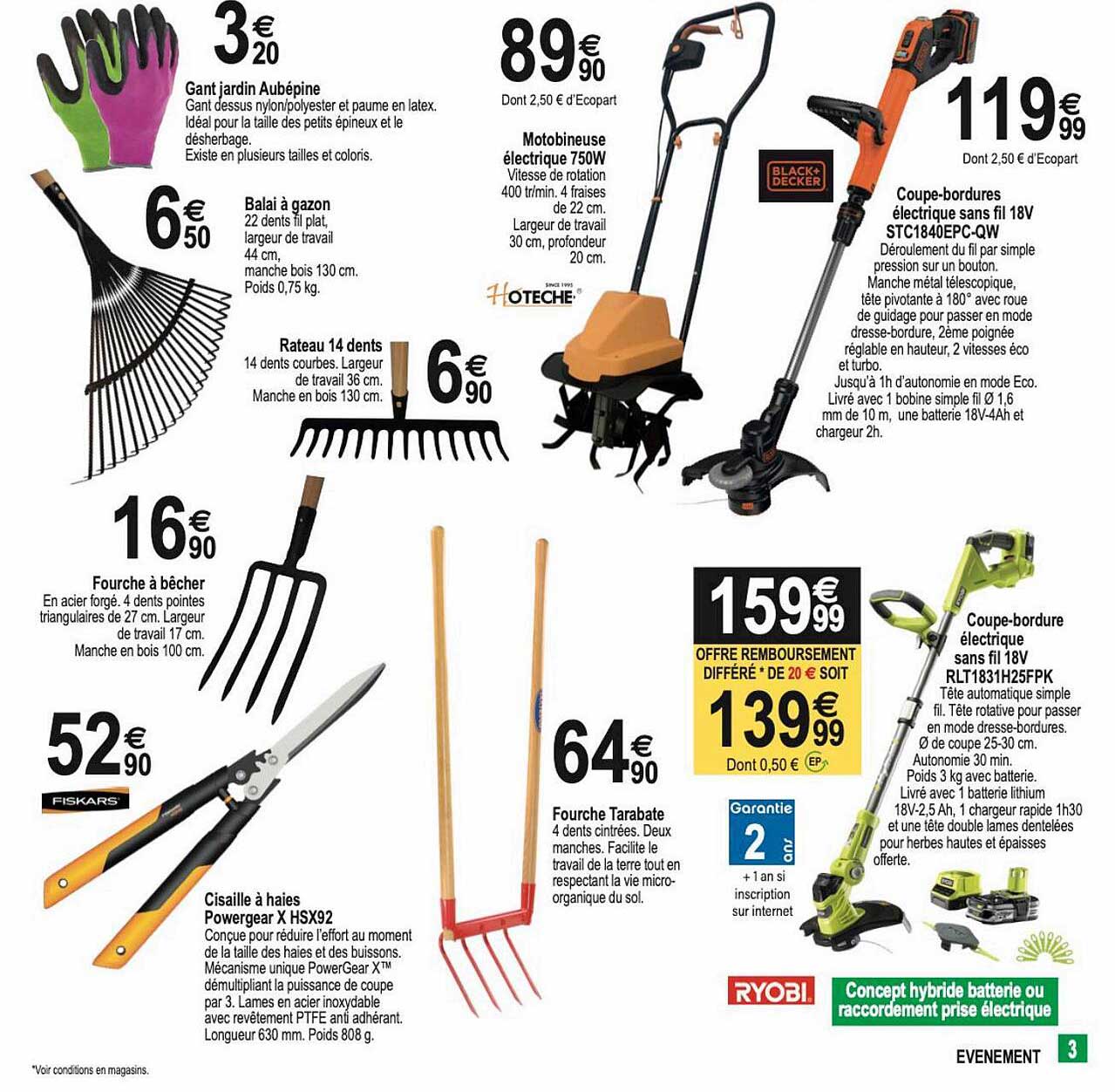 Gant Jardin Aubépine, Balai à Gazon, Motobineuse électrique 750w, Coupe-bordures électrique Sans Fil 18v Black + Decker, Rateau 14 Dents, Fourche à Bêcher, Cisaille à Haies Powergear X Hsxb2 Fiskars