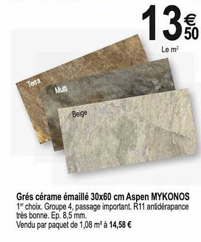 grés cérame émaillé 30 x 60 cm aspen mykonos