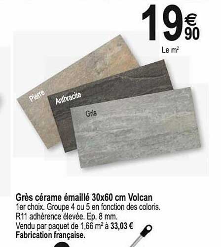 grès cérame émaillé 30 x 60 cm volcan