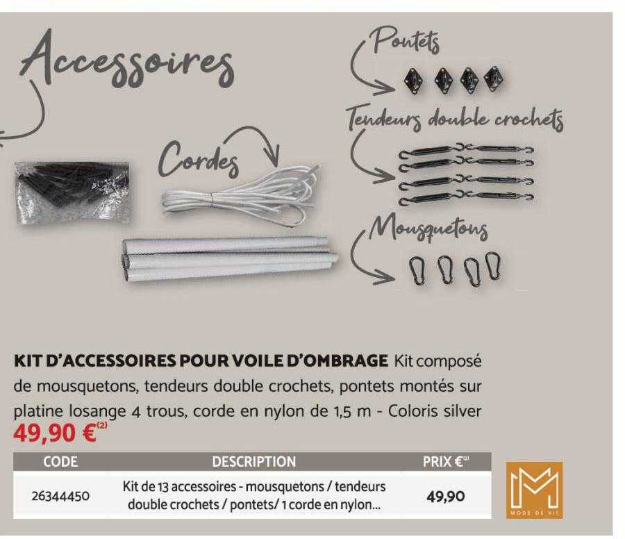 kit d'accessoires pour voile d'ombrage
