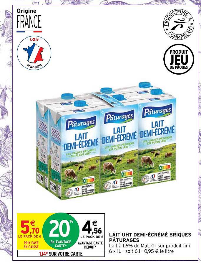lait uht demi-écrémé briques pâturages