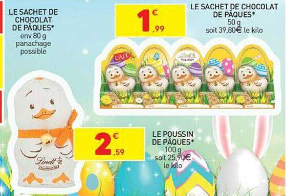 le poussin de pâques, le sachet de chocolat de pâques