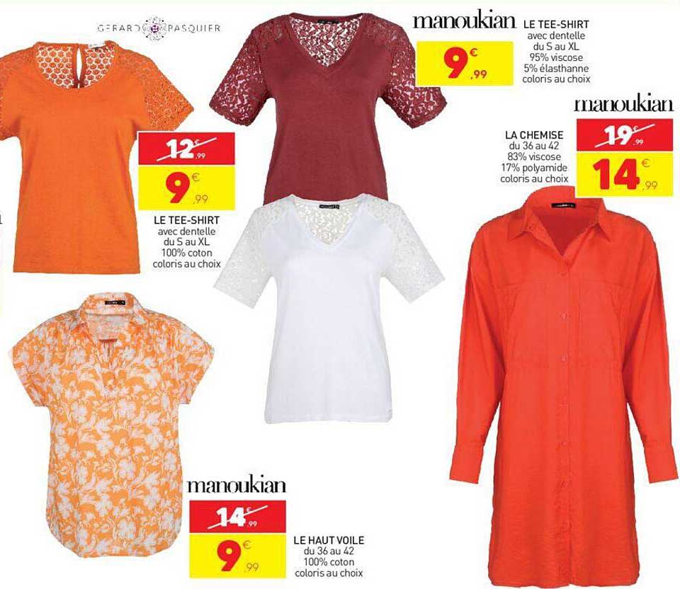 le tee-shirt, le haut voile manoukian, la chemise, le tee-shirt