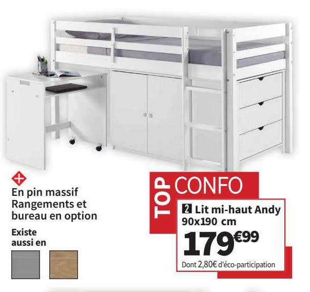 lit mi-haut andy 90 x 190 cm