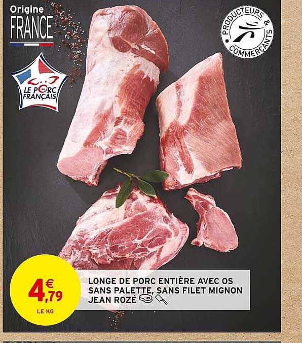 longe de porc entière avec os sans palette, sans filet mignon jean rozé