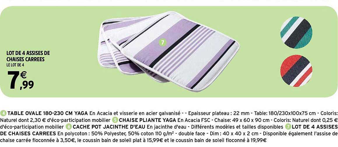 lot de 4 assises de chaises carrées