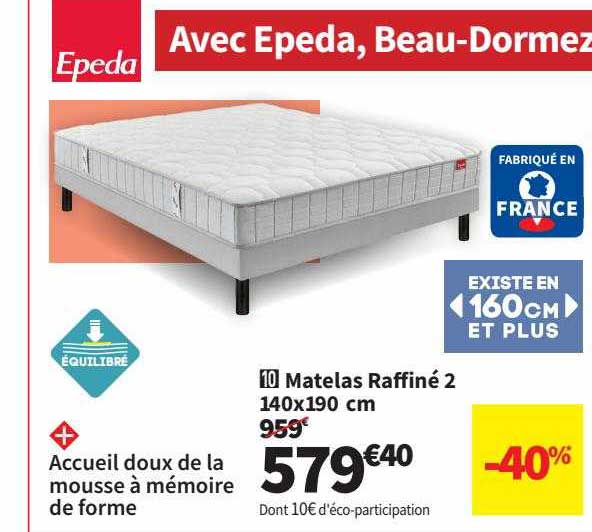 matelas raffiné 2 140 x 190 cm epeda