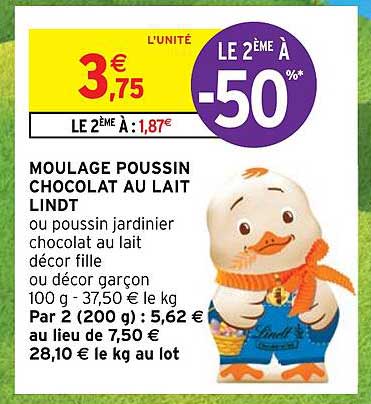 moulage poussin chocolat au lait lindt