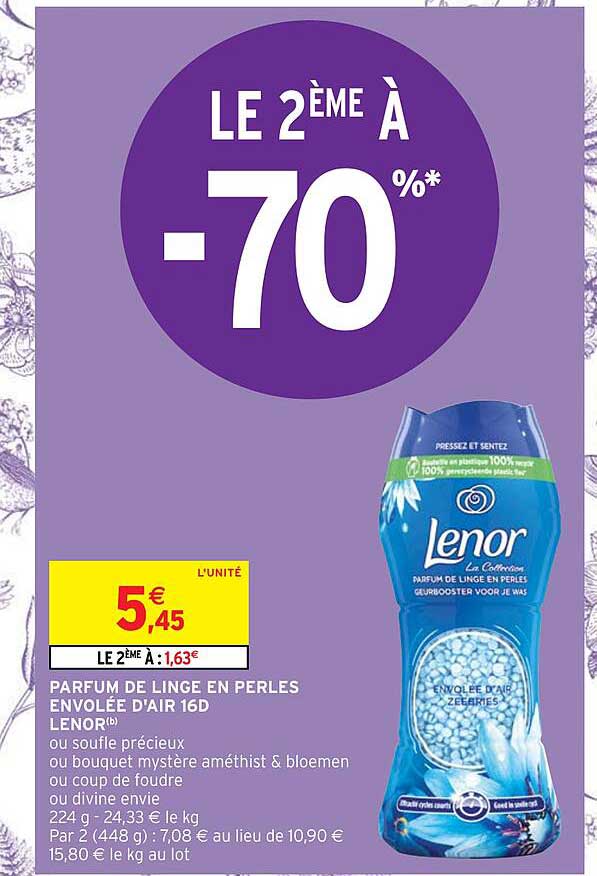 parfum de linge en perles envolée d'air 16d lenor