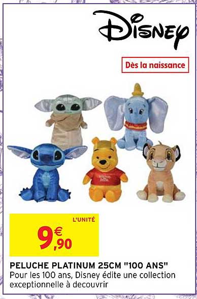 peluche platinum 25 cm "100 ans" disney