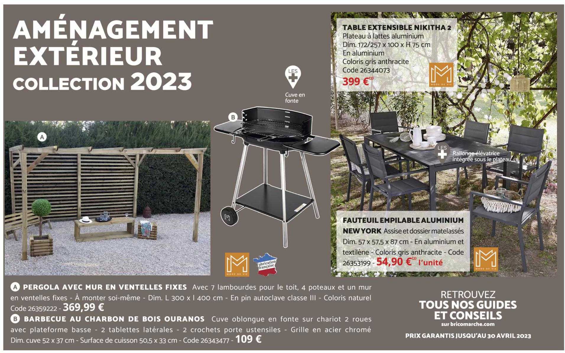pergola avec mur en ventelles fixes, barbecue au charbon de bois ouranos, table extensible nikitha 2